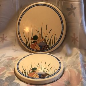 Vtg CSC Patchwork Duck Steel Enamel Burner Covers 1-10 inch and 1-8 inch